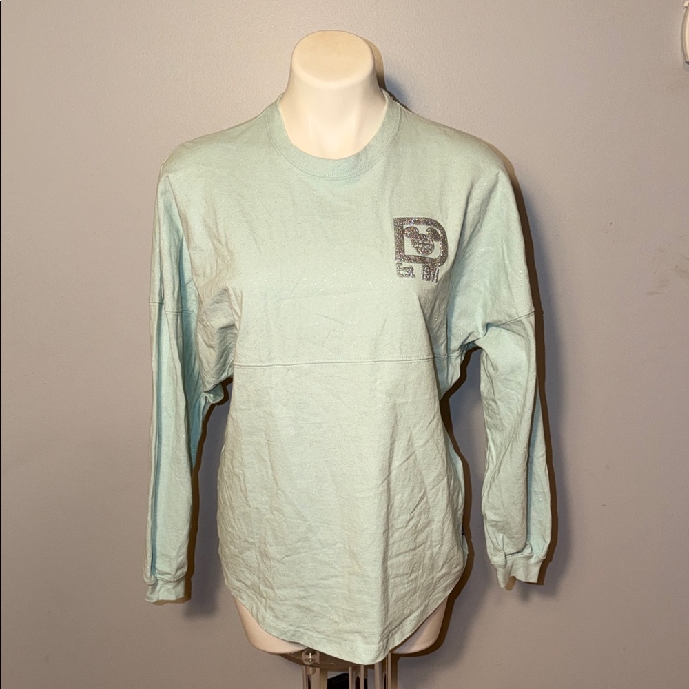 Disney Spirit Jersey ladies seafoam green & silver sparkle long sleeve t-shirt.